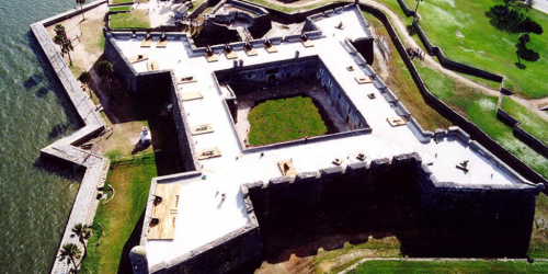An ariel shot of the imposing walls of Castillo San Marcos, not shown are the resident ghosts